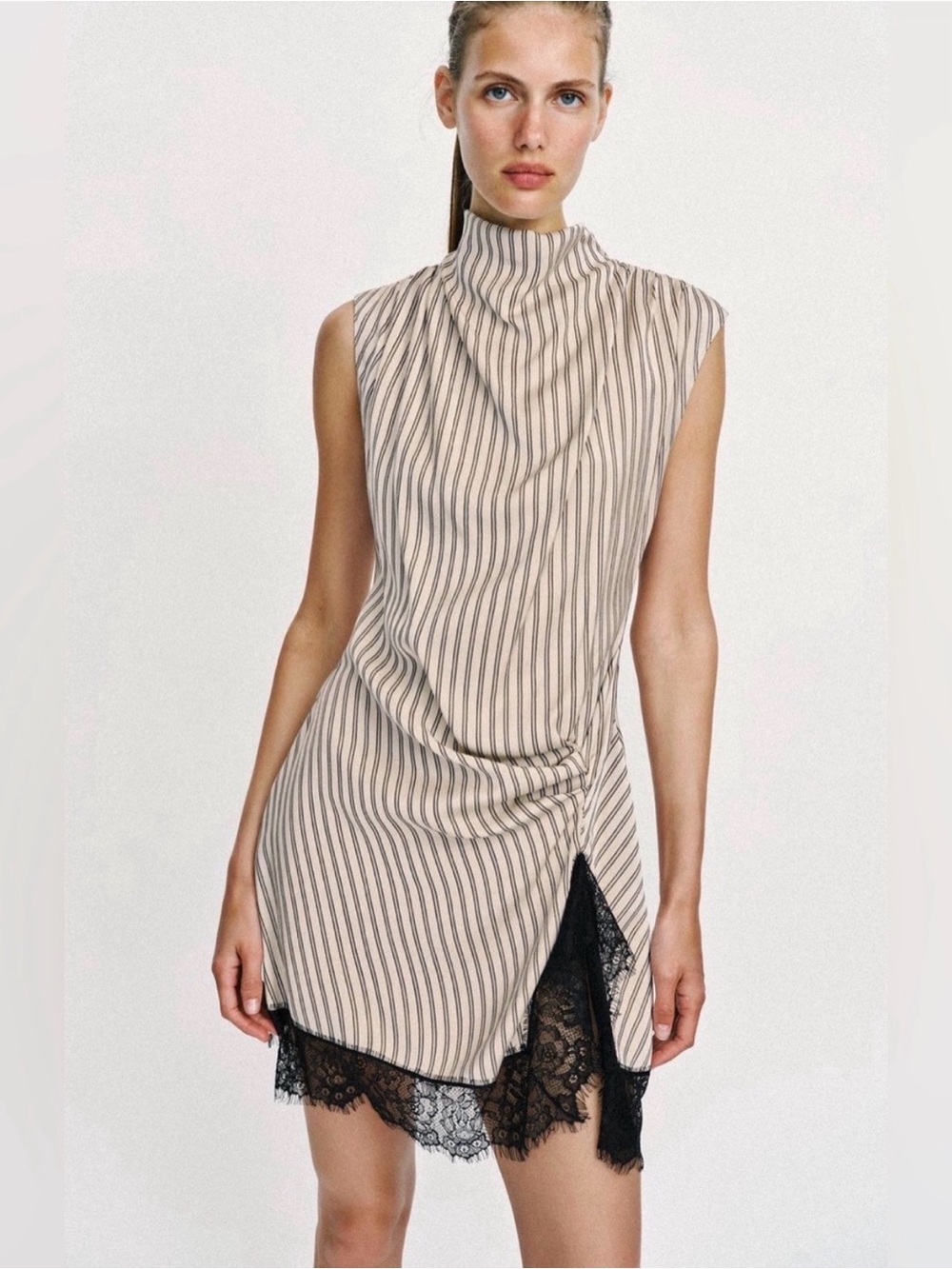 ZARA STRIPED LACE MINI DRESS SZ S